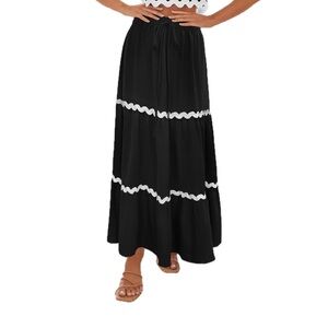 Coolmee Womens Tired Maxi Skirt Ric Rac accents - NWOT